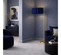 CGC Lighting Indoor Floor Lamp Brushed Gold Angled Corner Standing Reading Light and Lampshade Living Room Lounge (Navy Lampshade)