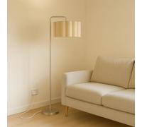 CGC Lighting Indoor Floor Lamp Brushed Satin Nickel Angled Corner Standing Reading Light and Lampshade Living Room Lounge (Oatmeal Lampshade)