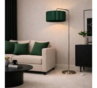 CGC Lighting Indoor Floor Lamp Brushed Satin Nickel Angled Corner Standing Reading Light and Lampshade Living Room Lounge (Green Lampshade)