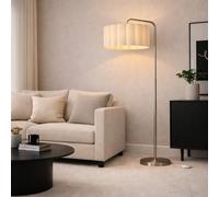 CGC Lighting Indoor Floor Lamp Brushed Satin Nickel Angled Corner Standing Reading Light and Lampshade Living Room Lounge (Cream Lampshade)