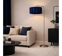 CGC Lighting Indoor Floor Lamp Brushed Satin Nickel Angled Corner Standing Reading Light and Lampshade Living Room Lounge (Navy Lampshade)