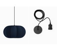 CGC Lighting Indoor Lamp Shade & Black Ceiling Pendant Rose Ribbed Stretch Cotton Fabric Hanging Ceiling Floor Table Lamp (Navy Oval + Pendant)