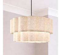 CGC Lighting Indoor lampshade Natural Linen Scalloped Two Tier Large 48cm Width Drum Shape Ceiling Hanging Floor lamp (Cream Linen 2 Tier)