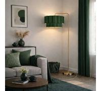CGC Lighting Kyra Brushed Gold Angled Floor Lamp with Two Layer Scalloped Lampshade in Dark Green CGC Lighting Dark Green