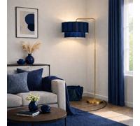 CGC Lighting Kyra Brushed Gold Angled Floor Lamp with Two Layer Scalloped Lampshade in Navy CGC Lighting Navy