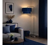 CGC Lighting Kyra Brushed Nickel Floor Lamp with Two Layer Scalloped Lampshade in Navy CGC Lighting Navy