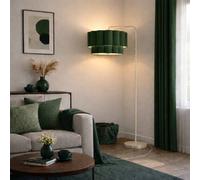 CGC Lighting Kyra Cream Angled Floor Lamp with Two Layer Scalloped Lampshade in Dark Green CGC Lighting Dark Green