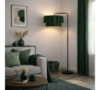 CGC Lighting Kyra Matt Black Angled Floor Lamp with Two Layer Scalloped Lampshade in Dark Green CGC Lighting Dark Green