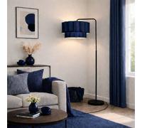 CGC Lighting Kyra Matt Black Angled Floor Lamp with Two Layer Scalloped Lampshade in Navy CGC Lighting Navy