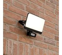 CGC Lighting Lighting LED PIR Motion Sensor Outside Outdoor Security Floodlight Black Body with Full Front White Opal Diffuser (15, Watts)