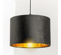 CGC Lighting 'Nila' Luxury Black Velvet & Gold Inner Round Pendant Drum Ceiling Lamp Shade CGC Lighting Black