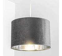 CGC Lighting 'Nila' Luxury Grey Velvet & Silver Inner Round Pendant Drum Lamp Shade CGC Lighting Grey