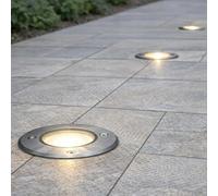 CGC Lighting Outdoor In Ground Light Decking Path Driveway Walk Drive Stainless Steel Silver Round Circle Floor Light