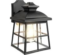 CGC Lighting Outdoor Outside Exterior Wall Light Lantern Modern Vintage E27 Bulb Black Rectangular Mains Power (Black Grill with Natural White Bulb)