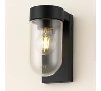 CGC Lighting Outdoor Outside Wall Light Black Modern, E27 Bulb, Mains Powered, Garden, Porch, Patio (Black with Glass Diffuser)