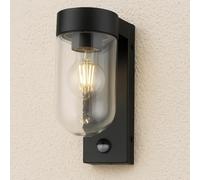CGC Lighting Outdoor Outside Wall Light Black Modern, E27 Bulb, Mains Powered, Garden, Porch, Patio (Black PIR with Glass Diffuser)