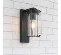 CGC Lighting Outdoor Outside Wall Light Black Modern, E27 Bulb, Mains Powered, Garden, Porch, Patio (Black Cage)