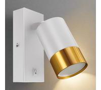 CGC Lighting 'Puzon' White & Gold GU10 Adjustable Single GU10 Spotlight Wall Light with Switch CGC Lighting White