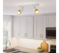 CGC Lighting 'Puzon' White & Gold GU10 Adjustable Twin Two Head GU10 Ceiling Spotlight Bar Light CGC Lighting White