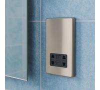 CGC Lighting Regal Brushed Stainless Steel Screwless Slim Shaver Socket Black Insert in Metallic Silver CGC Lighting Metallic Silver