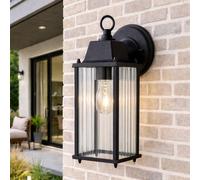 CGC Lighting Santiago Black Coach Lantern Wall Light with Ribbed Glass CGC Lighting Black