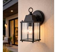 CGC Lighting Santiago Mini Black Coach Lantern Wall Light with Ribbed Glass CGC Lighting Black