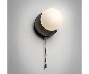 CGC Lighting USB Rechargeable Battery Magnetic Wireless Wall Light Opal Glass Diffuser Decorative Pull Cord (Black Macie)