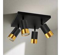 Cgc Puzon Black & Gold Gu10 Adjustable Four Head Gu10 Ceiling Spotlight Bar Light