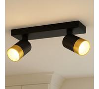Cgc Puzon Black & Gold Gu10 Adjustable Twin Two Head Gu10 Ceiling Spotlight Bar Light