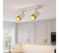 Cgc Puzon White & Gold Gu10 Adjustable Twin Two Head Gu10 Ceiling Spotlight Bar Light