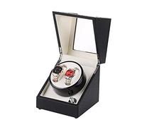 CGCSYZ Double Watch Winder Luxury Mechanical Watch Storage Case Wood Shell Leather Finish Self Winding Watch Rotator Box With Quiet Motor 5 Rotation Modes Battery Powered Or AC Adapter (Svart)