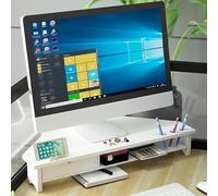 CGCSYZ White Corner Monitor Stand Riser, Save Space Desktop Corner Shelf with Drawer ＆ Phone Stand, Universal Display/Printer Table Storage Stands