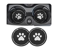 CGEAMDY 2 PCS Car Cup Holder Pads, Crystal Rhinestone PVC Paw Car Cup Pad, Universal Auto Anti Slip Cup Holder Insert Mat, Bling Mats Car Interior Accessories for Women & Men(Black-White)