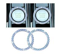 CGEAMDY 2 Pcs Car Push Start Button Crystal Rhinestone Cover/Sticker, Car Engines Start Stop Accessories for Car Interior Decoration, Push to Start Button, Key Ignition Starter & Knob Ring (Blue1)