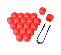 CGEAMDY 20PCs Wheel Bolt Lug Nut Cover, 17mm Vinyl Lug Bolt Cover, Hexagonal Wheel Nut Dust Cap With Remover Tool, Auto Hub Screw Exterior Protection, Universal Car Replacement Accessories (Red)