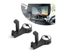 CGEAMDY 2PCS Car Headrest Hidden Hook, 2 in 1 Multifunctional Car Seat Back Hanger Storage Hook with Phone Holder, Automotive 360° Rotation Headrest Purse Handbag Holder Universal (Silver)
