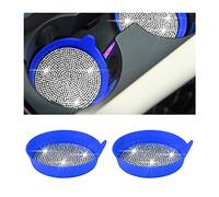 CGEAMDY Bling Car Cup Coaster, 2Pcs Insert Cup Holder, Full Rhinestone Bling Crystal Cup Holders for Women, Anti Slip Shockproof, Automotive Interior Accessories, Suitable for Most Car (Blue)