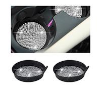 CGEAMDY Bling Car Cup Coaster, 2Pcs Insert Cup Holder, Full Rhinestone Bling Crystal Cup Holders for Women, Anti Slip Shockproof, Automotive Interior Accessories, Suitable for Most Car (Black)