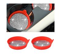 CGEAMDY Bling Car Cup Coaster, 2Pcs Insert Cup Holder, Full Rhinestone Bling Crystal Cup Holders for Women, Anti Slip Shockproof, Automotive Interior Accessories, Suitable for Most Car (Red)