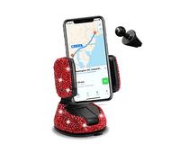 CGEAMDY Bling Car Phone Holder with Diamonds, Automatic Bling 360° Adjustable Suction Cup Car Cell Holder for Windscreen Dashboard and Air Outlet (Red)