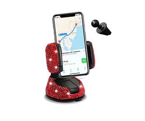 CGEAMDY Bling Car Phone Holder with Diamonds, Automatic Bling 360° Adjustable Suction Cup Car Cell Holder for Windscreen Dashboard and Air Outlet (Red)