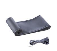 CGEAMDY Leather Car Steer Wheel Stitch On Wrap Cover, Lace Up DIY Sewing Steering Wheel Protector, Breathable Anti Slip Microfiber Leather, Universal for 37-38CM Auto Steering Wheel (Grey)