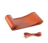 CGEAMDY Leather Car Steer Wheel Stitch On Wrap Cover, Lace Up DIY Sewing Steering Wheel Protector, Breathable Anti Slip Microfiber Leather, Universal for 37-38CM Auto Steering Wheel (Brown)