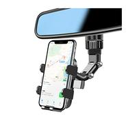 CGEAMDY Rearview Mirror Phone Holder, 360° Rotatable and Retractable Car Phone Mount, Multifunctional Rear View Mirror Holder for All Cars, Adjustable Cell Phone Holder for All Smartphones (Grey)