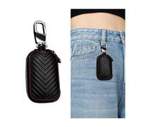 CGEAMDY Universal Car Key Case, Leather Car Key Smart Keychain Holder with Zipper and Metal Hook, Genuine Leather Cars Key Chains Wallet Men Women Pouch Case Holder, For Home Car Keys(Black)