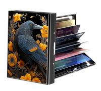 CGFGHHUY Business Card Holder Metal Black Credit Card Holder for Men Women Small Slim Rfid Blocking Wallet with Pattern Design Credit Cards Case With 6 Cards Slots, Yellow Flowers and Birds