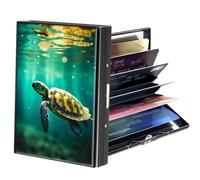 CGFGHHUY Business Card Holder Metal Black Credit Card Holder for Men Women Small Slim Rfid Blocking Wallet with Pattern Design Credit Cards Case With 6 Cards Slots, Turtles in the Sea, 3.74x2.56x0.5