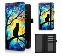 CGFGHHUY Check Book Cover for Personal Checkbook Pattern Design PU Leather Checkbook Cover for Women Men with Card Slots & Pen Holder and Elastic Strap for Duplicate Checks, Cat in the Tree, 7.28 x