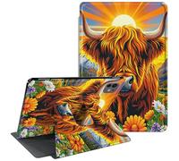CGFGHHUY for iPad Pro 11 inch Case 2024 M4 with 360 Degree Rotating Stand Protective Smart Cover with Auto Wake Sleep Case for iPad Pro 11 inch 5th Generation 2024 - Sunset Cow Sunflower