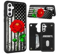 CGFGHHUY for Samsung Galaxy A17 5G Case Wallet Case with Card Slots & Kickstand PU Leather Soft TPU Protective Phone Cover for Samsung Galaxy A17 5G 6.7 inch 2025 - Red Rose and Black American Flag